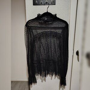 Forever 21 Sheer Mesh Ruffled Blouse